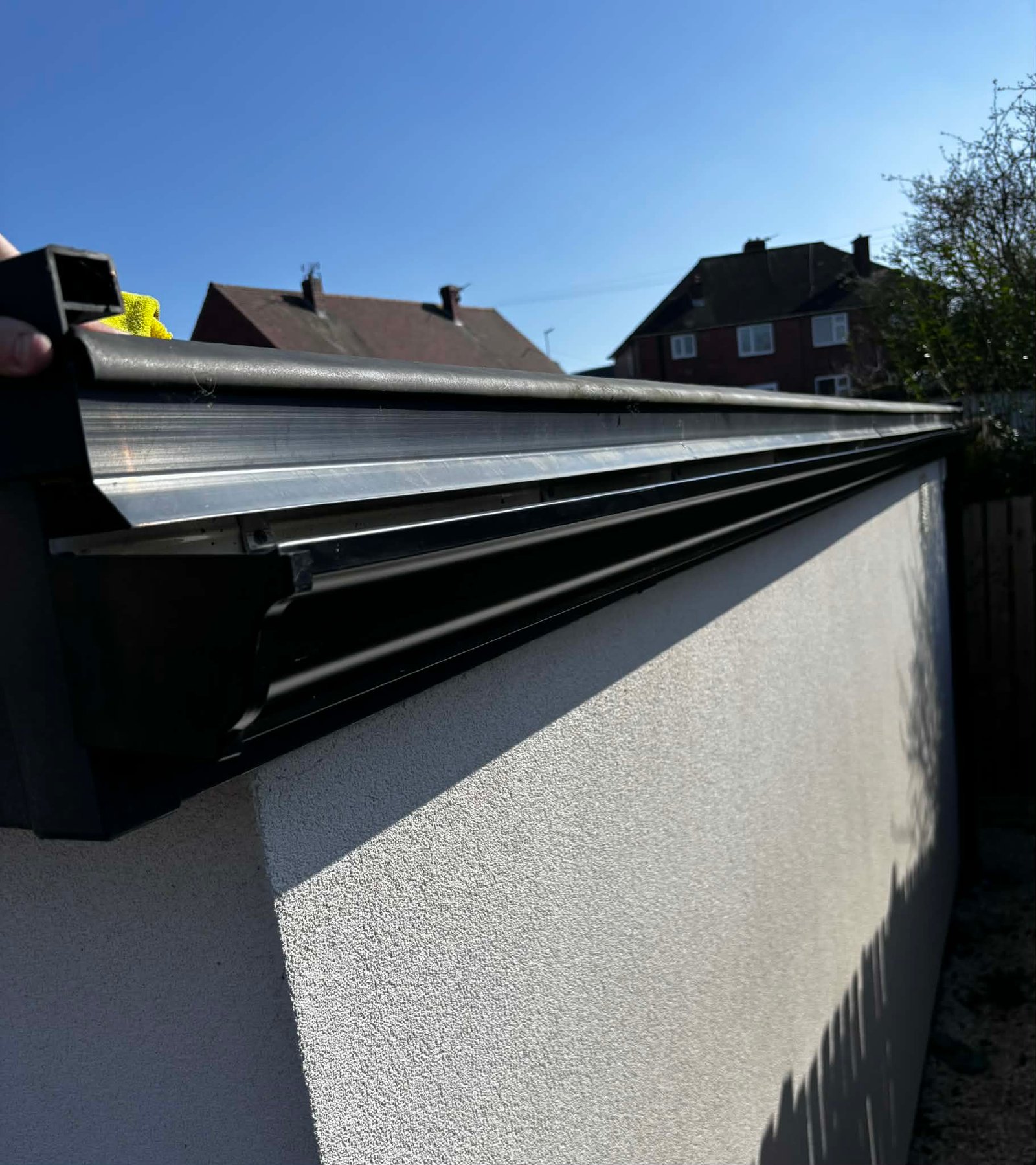 Bespoke aluminium gutter corner detail in Yorkshire